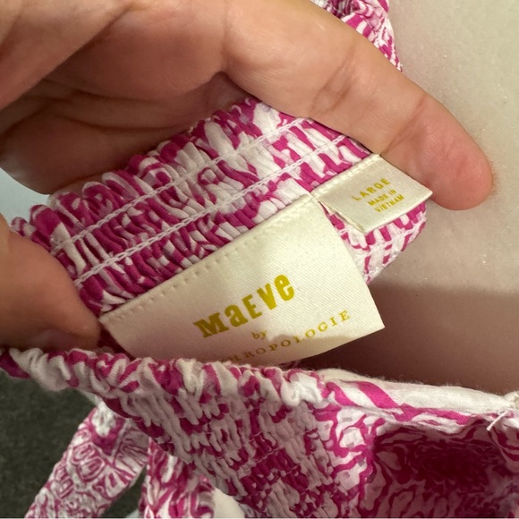 Anthropologie Maeve pink white mushroom top blouse large - Picture 4 of 7